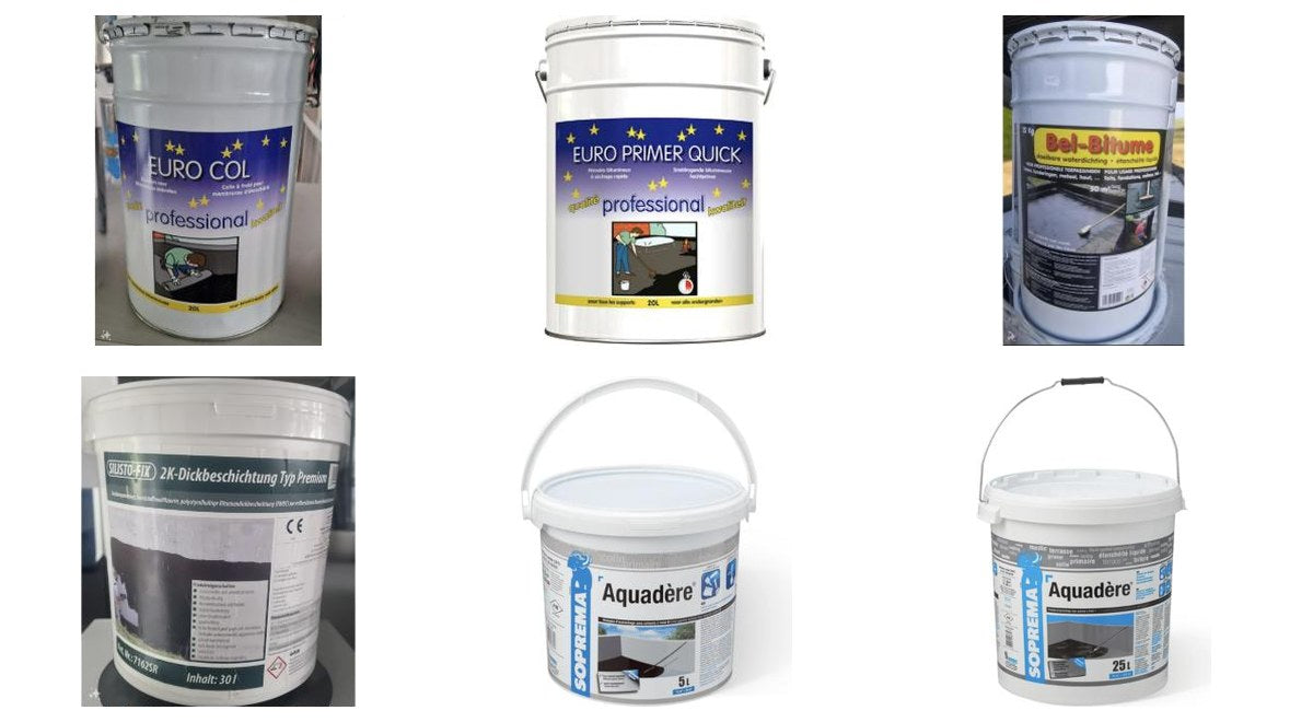Emmers Euro-Col, Euro-Primer Quick, Bel-Bitume, Silisto-Fix en Soprema Aquadère